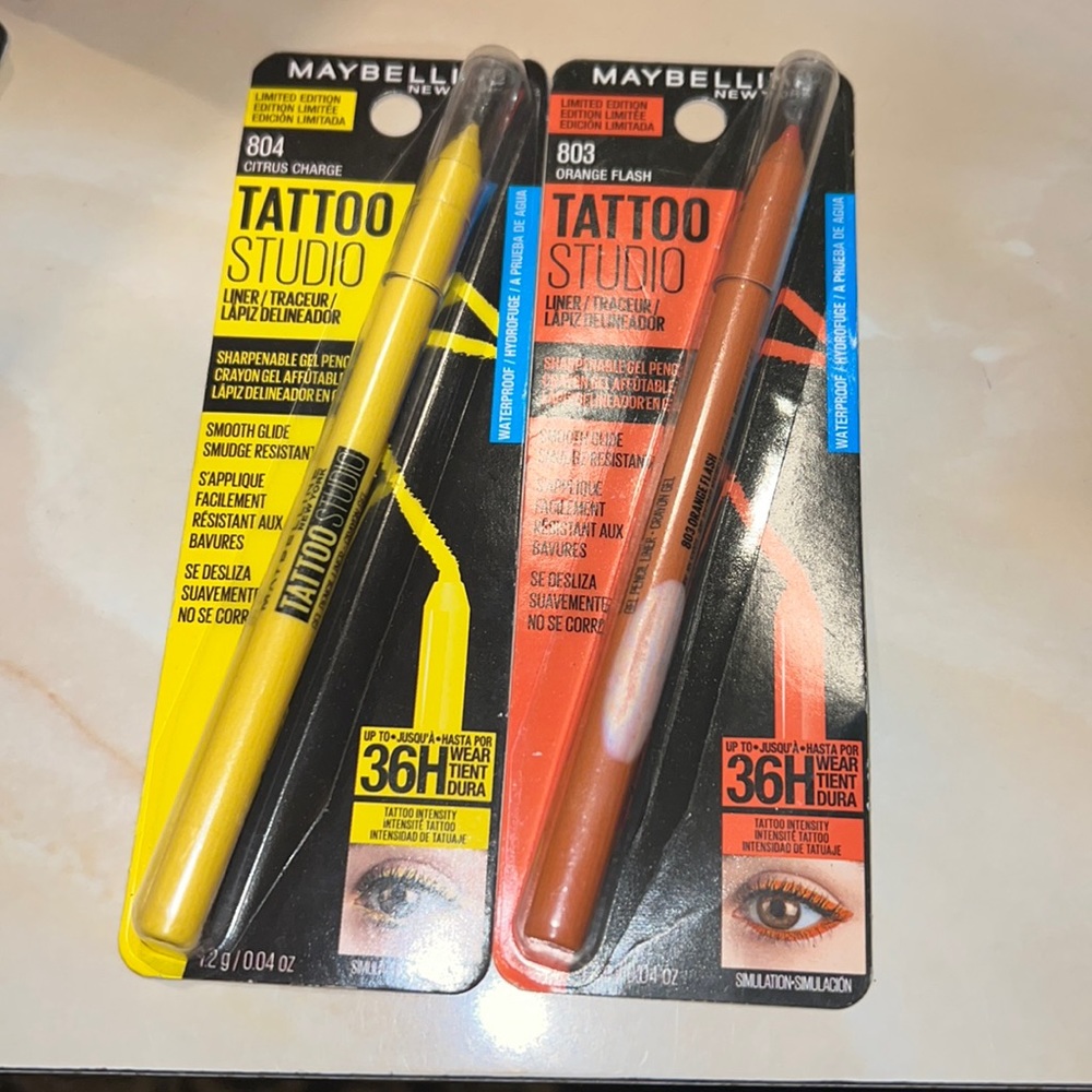 NWT 2pc Maybelline Tattoo Studio Long-Lasting Sharpenable Eyeliner Pencil